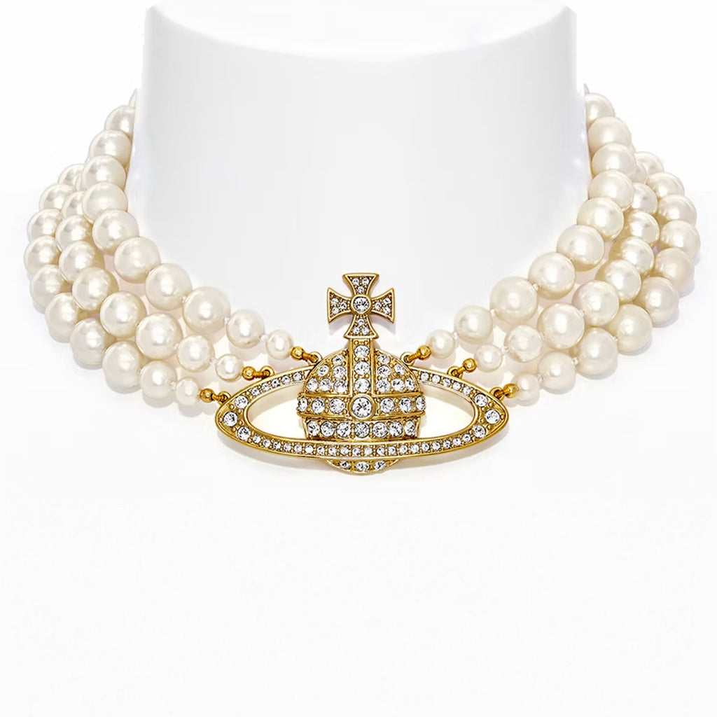Collar triple perlas dorado