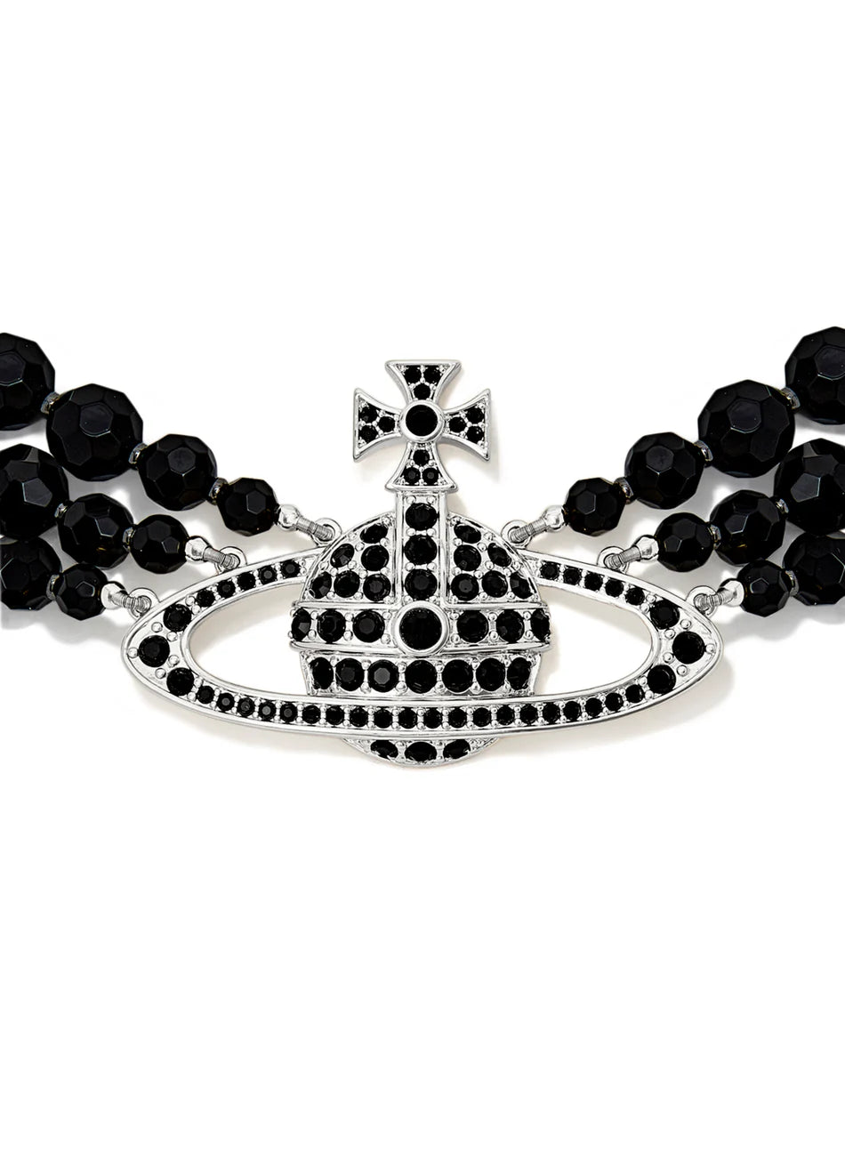 Collar triple perlas negro