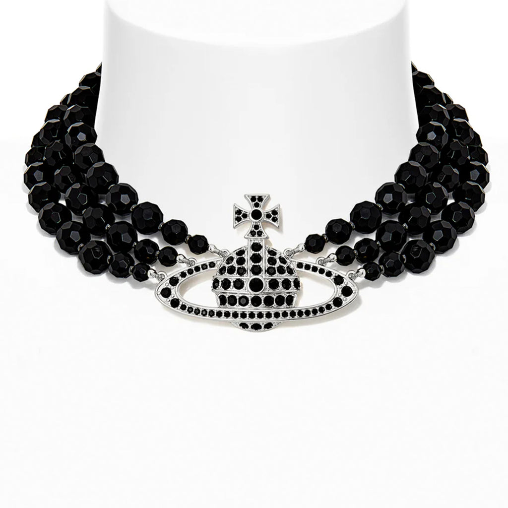 Collar triple perlas negro