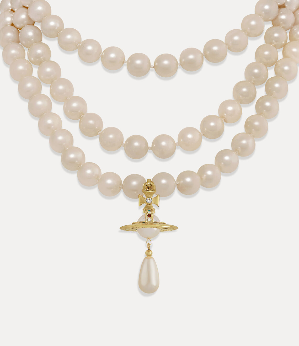 Collar triple perlas de gota dorada