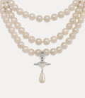 Collar triple perlas de gota plateada