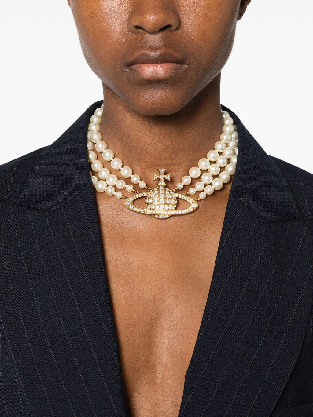 Collar triple perlas dorado