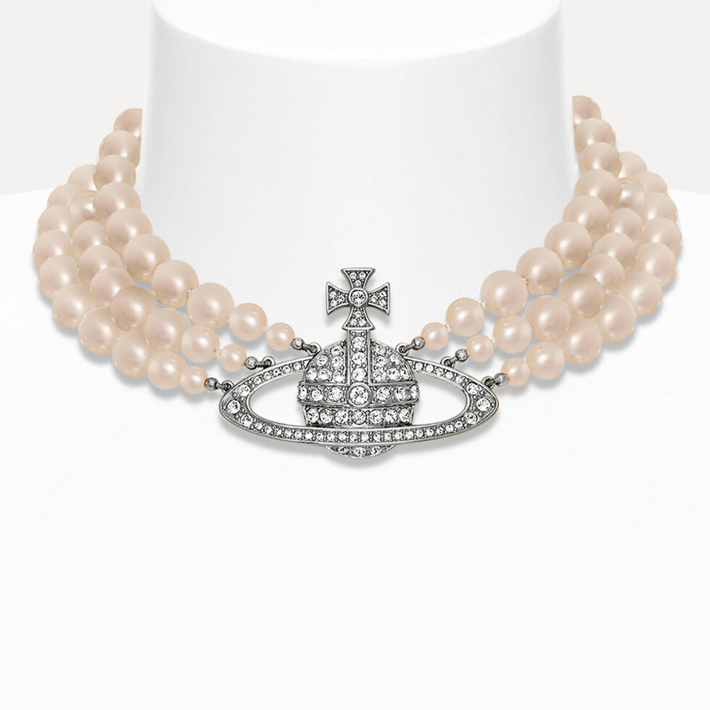 Collar triple perlas plateado