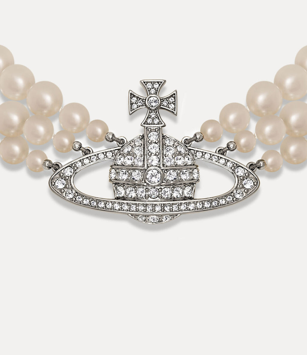 Collar triple perlas plateado