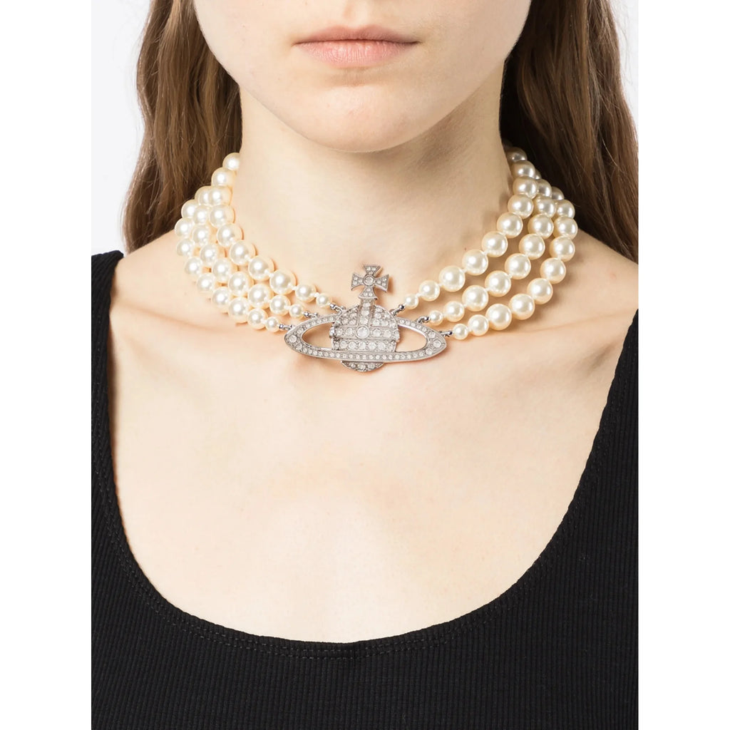Collar triple perlas plateado