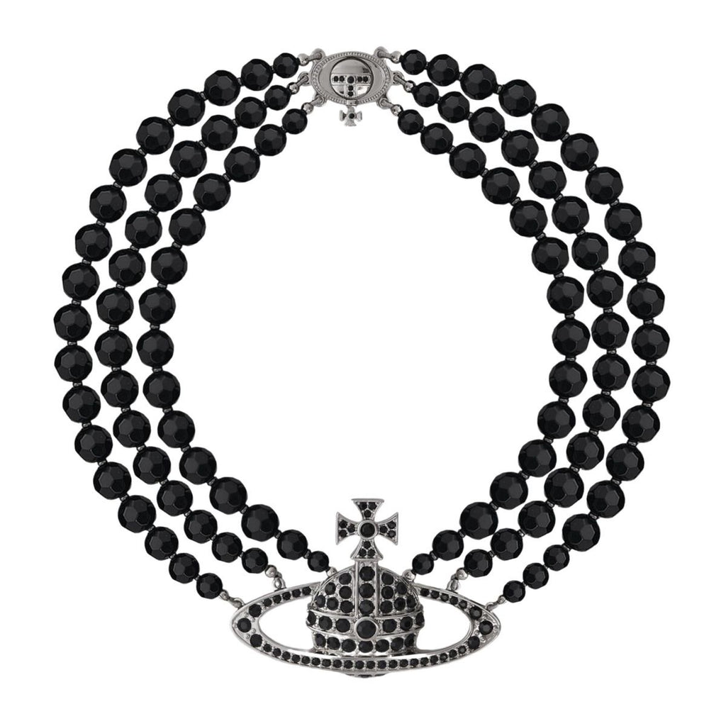 Collar triple perlas negro